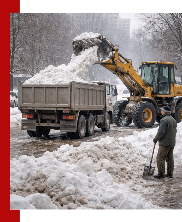 Вывоз снега грузовой техникой в Новоуральске оперативно и чисто
