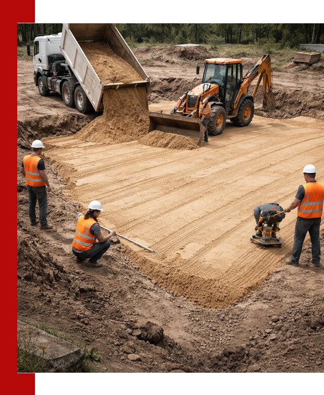 Устройство песчаной подушки для фундаментов и дорог в Новоуральске